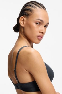 Stretch fabric triangle bra with branded straps, Black