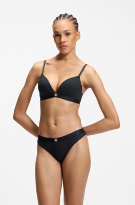 Stretch fabric triangle bra with branded straps, Black