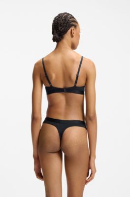 Stretch fabric triangle bra with branded straps, Black