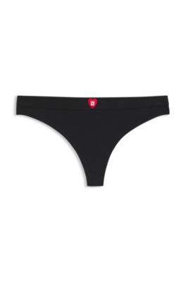 Low-rise ribbed thong with heart logo, Black