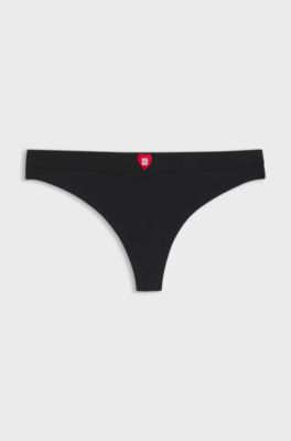 Low-rise ribbed thong with heart logo, Black