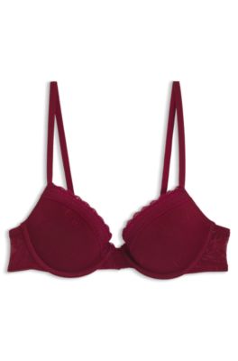 Push-up bra in logo lace, Dark Red