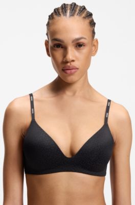 Stretch-jersey bralette with leopard print, Black
