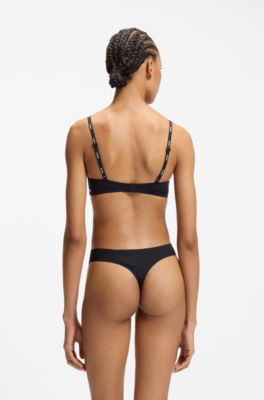 Stretch-jersey bralette with leopard print, Black