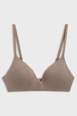 Stretch-jersey bralette with leopard print, Beige Patterned
