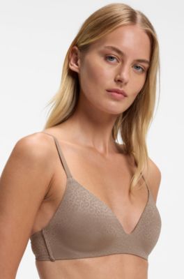 Stretch-jersey bralette with leopard print, Beige Patterned