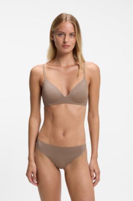 Stretch-jersey bralette with leopard print, Beige Patterned