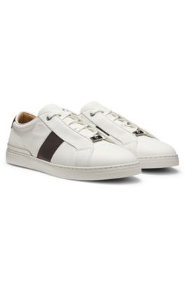 Gary leather trainers with contrast side panel, Natural