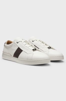 Gary leather trainers with contrast side panel, Natural