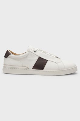Gary leather trainers with contrast side panel, Natural