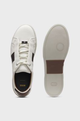 Sneakers Gary in pelle con pannello laterale a contrasto, Colore neutro