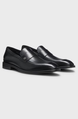 Leather loafers with Double B monogram trim, Black