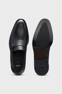 Leather loafers with Double B monogram trim, Black