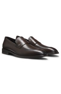 Leather loafers with Double B monogram trim, Dark Brown