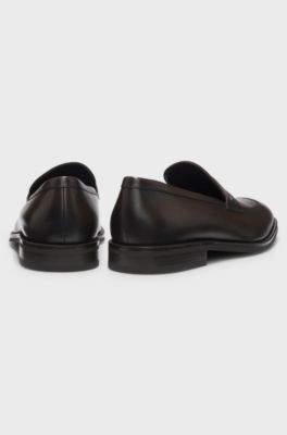 Leather loafers with Double B monogram trim, Dark Brown