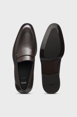 Mocasines de piel con detalle de monograma Double&nbsp;B, Marr&oacute;n oscuro