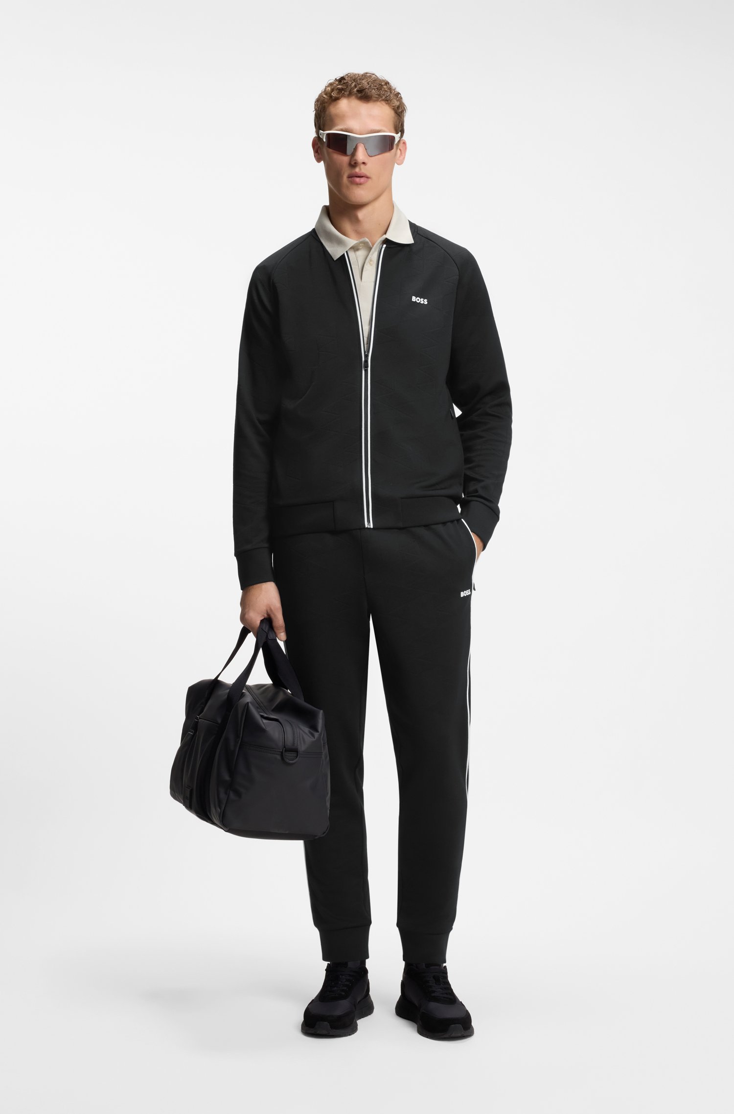 Boss Triangle-jacquard tracksuit bottoms with rubberised logo byxor herr – bild 2