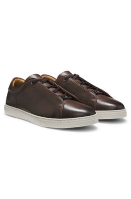 Gary trainers in brushed leather, Dark Brown