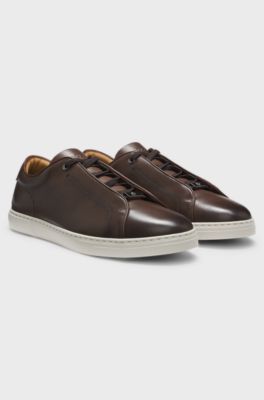 Gary trainers in brushed leather, Dark Brown