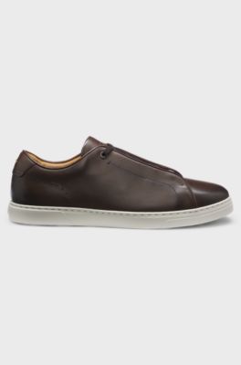 Gary trainers in brushed leather, Dark Brown