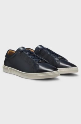 Baskets Gary en cuir bross&eacute;, Bleu fonc&eacute;