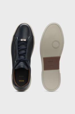 Baskets Gary en cuir bross&eacute;, Bleu fonc&eacute;