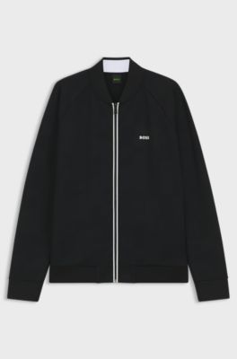 Triangle-jacquard zip-up sweatshirt with rubberised logo, Black