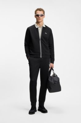Triangle-jacquard zip-up sweatshirt with rubberised logo, Black