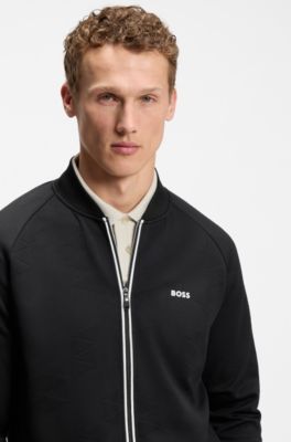 Triangle-jacquard zip-up sweatshirt with rubberised logo, Black