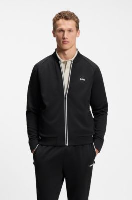 Triangle-jacquard zip-up sweatshirt with rubberised logo, Black