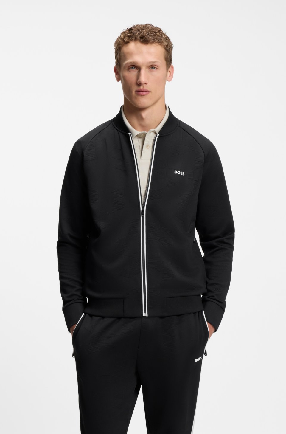 Triangle-jacquard zip-up sweatshirt with rubberised logo