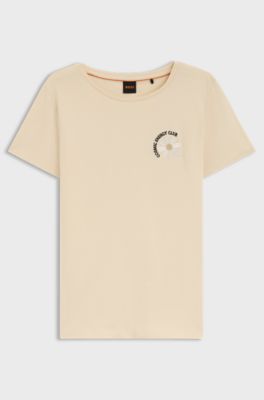 Cotton-jersey slim-fit T-shirt with printed artwork, Light Beige