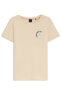 Cotton-jersey slim-fit T-shirt with printed artwork, Light Beige