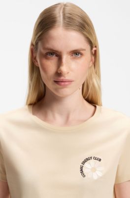 Slim fit T-shirt i bomuldsjersey med grafisk print, Lys beige