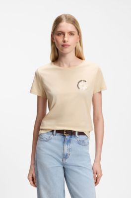 Slim-Fit T-Shirt aus Baumwoll-Jersey mit Artwork-Print, Hellbeige