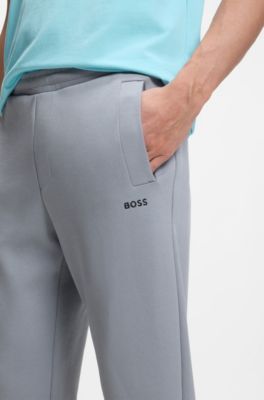 Cotton-blend tracksuit bottoms with embroidered logo, Grey