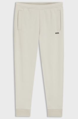 Cotton-blend tracksuit bottoms with embroidered logo, Light Beige