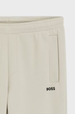 Cotton-blend tracksuit bottoms with embroidered logo, Light Beige