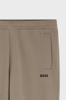 Cotton-blend tracksuit bottoms with embroidered logo, Light Brown