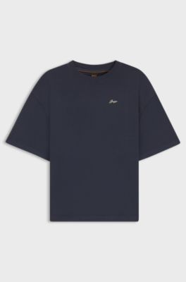 Cotton-jersey T-shirt with slogan artwork, Dark Blue