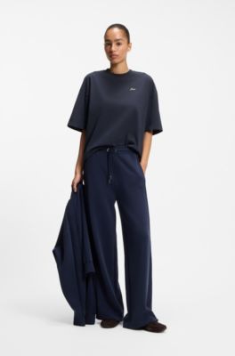 T-shirt in jersey di cotone con grafica con slogan, Blu scuro
