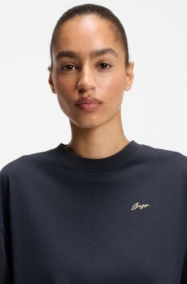 T-shirt in jersey di cotone con grafica con slogan, Blu scuro