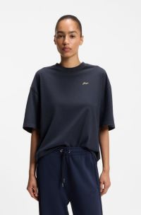 Cotton-jersey T-shirt with slogan artwork, Dark Blue