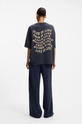 Cotton-jersey T-shirt with slogan artwork, Dark Blue