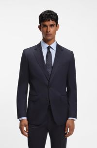 Veste de costume Slim en serg&eacute; de laine vierge, Bleu fonc&eacute;