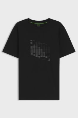 Stretch-cotton T-shirt with flag artwork, Black