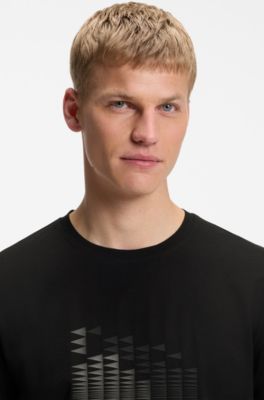 Stretch-cotton T-shirt with flag artwork, Black