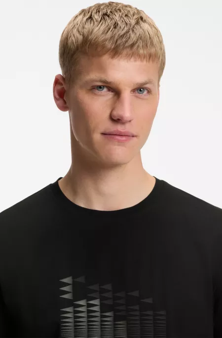 Stretch-cotton T-shirt with flag artwork