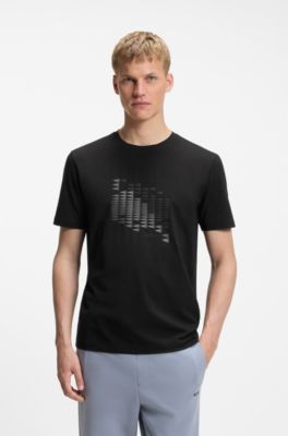 Stretch-cotton T-shirt with flag artwork, Black