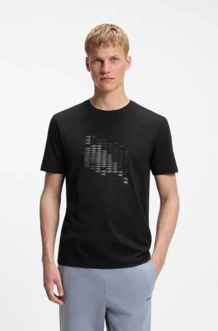 Stretch-cotton T-shirt with flag artwork